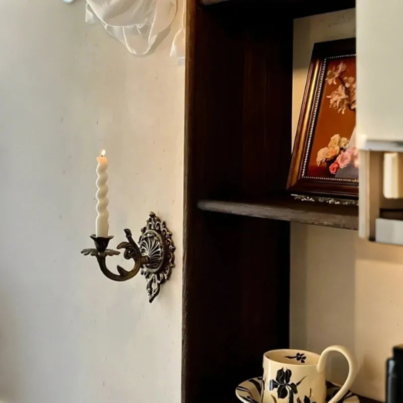Ornate Vintage Wrought Iron Candle Wall Sconce