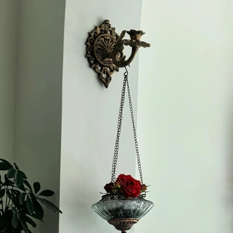 Ornate Vintage Wrought Iron Candle Wall Sconce