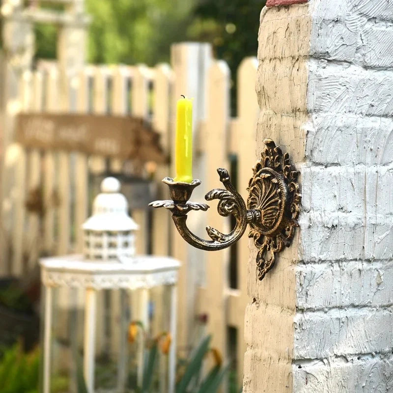 Ornate Vintage Wrought Iron Candle Wall Sconce