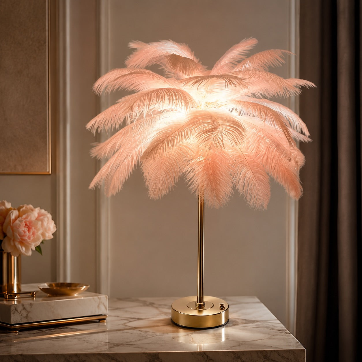 Ostrich Feather USB-Powered Adjustable Color Temperature Table Lamp
