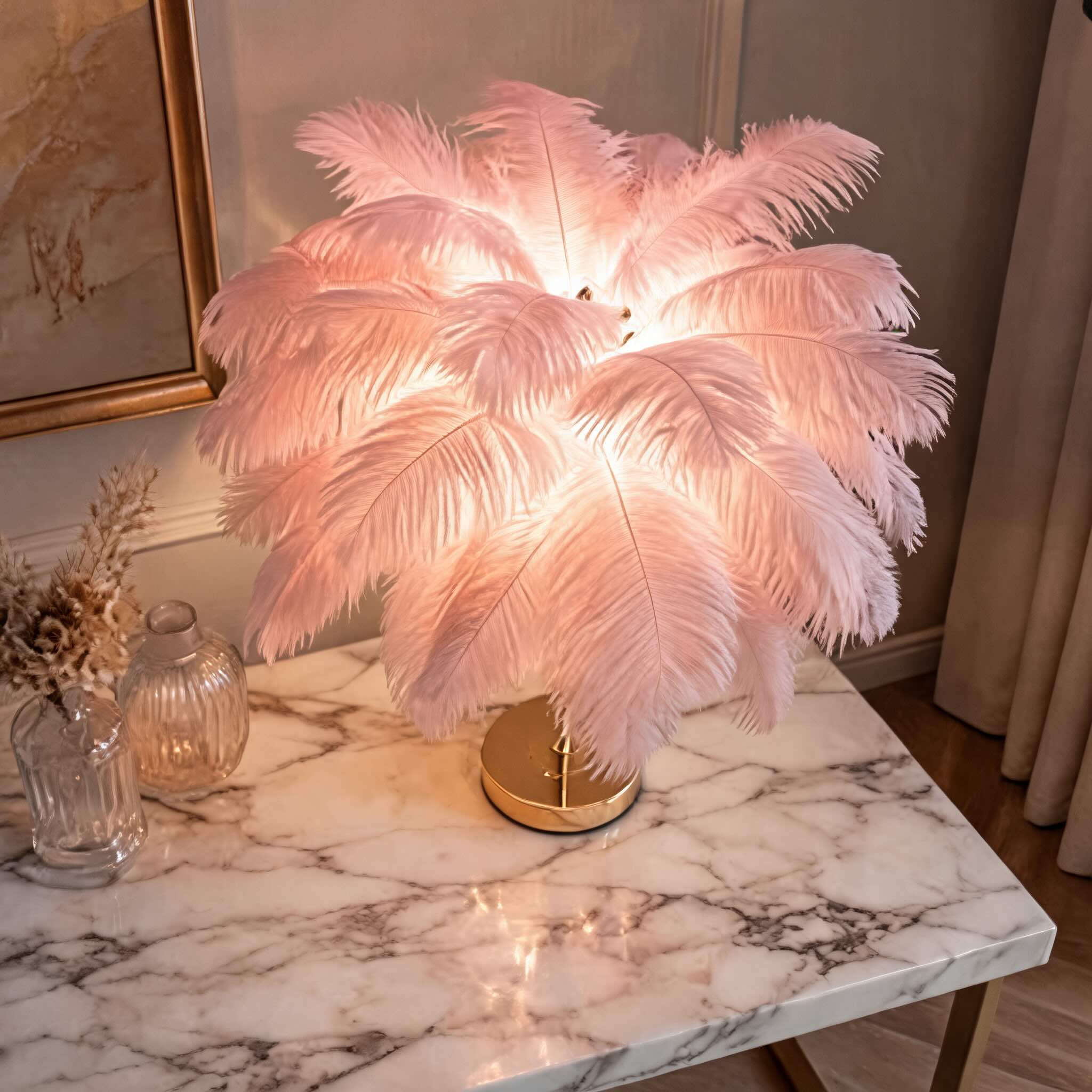 Ostrich Feather USB-Powered Adjustable Color Temperature Table Lamp