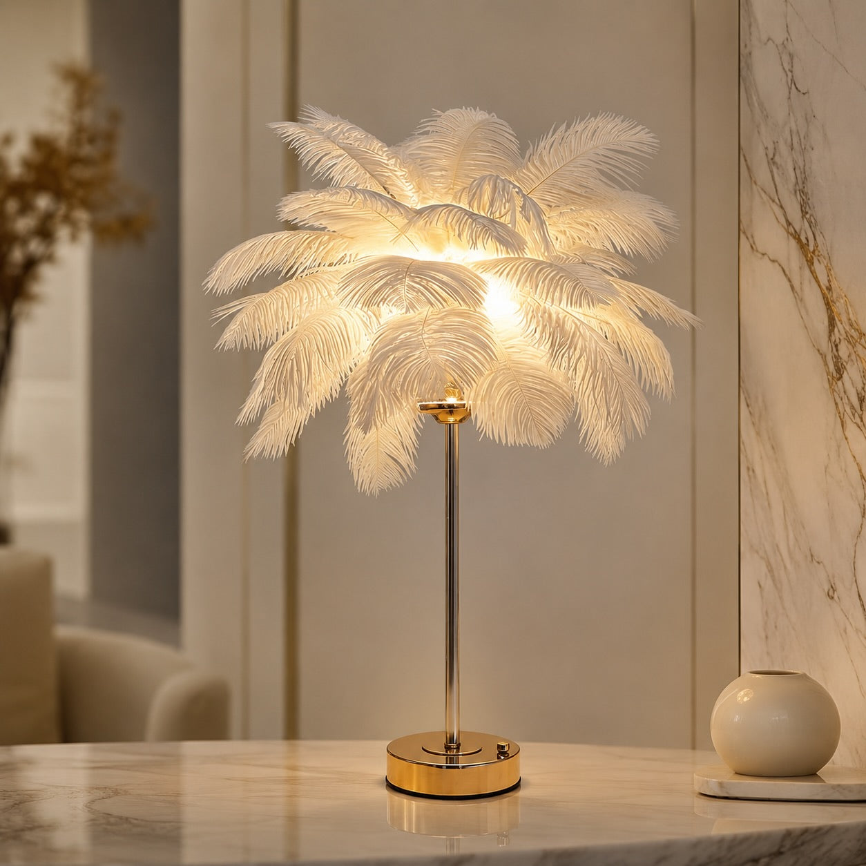 Ostrich Feather USB-Powered Adjustable Color Temperature Table Lamp