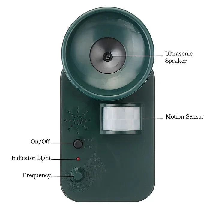 Outdoor Animal Repeller Ultrasonic Motion-Activated Adjustable Frequency