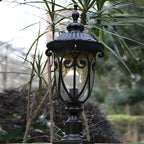 Outdoor Bollard Light Retro Glass Weatherproof Black Finish
