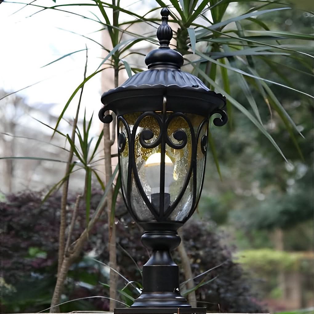 Outdoor Bollard Light Retro Glass Weatherproof Black Finish