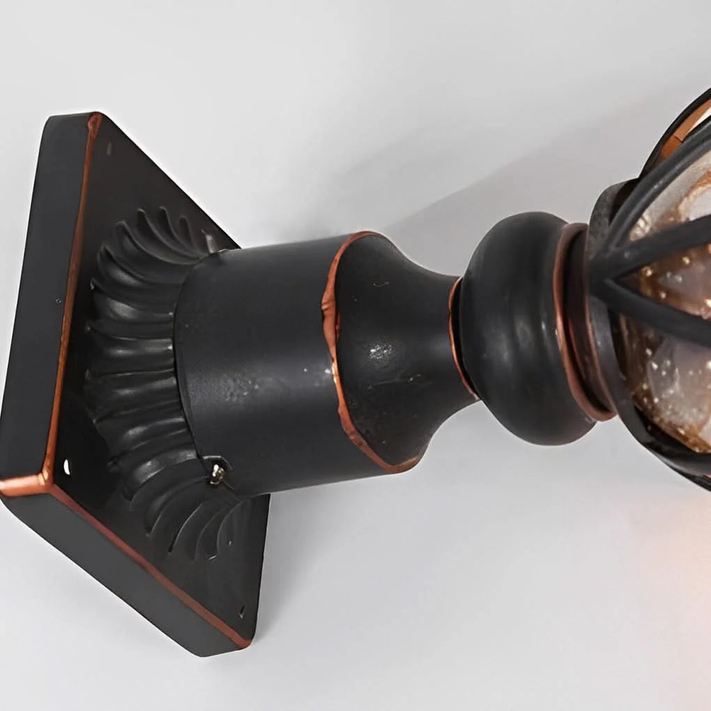 Outdoor Bollard Light Retro Glass Weatherproof Black Finish