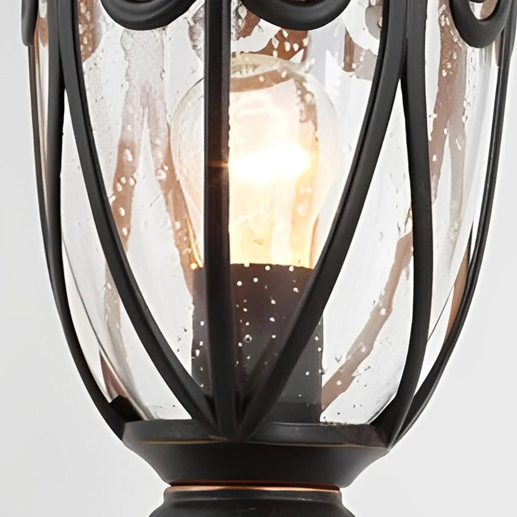 Outdoor Bollard Light Retro Glass Weatherproof Black Finish