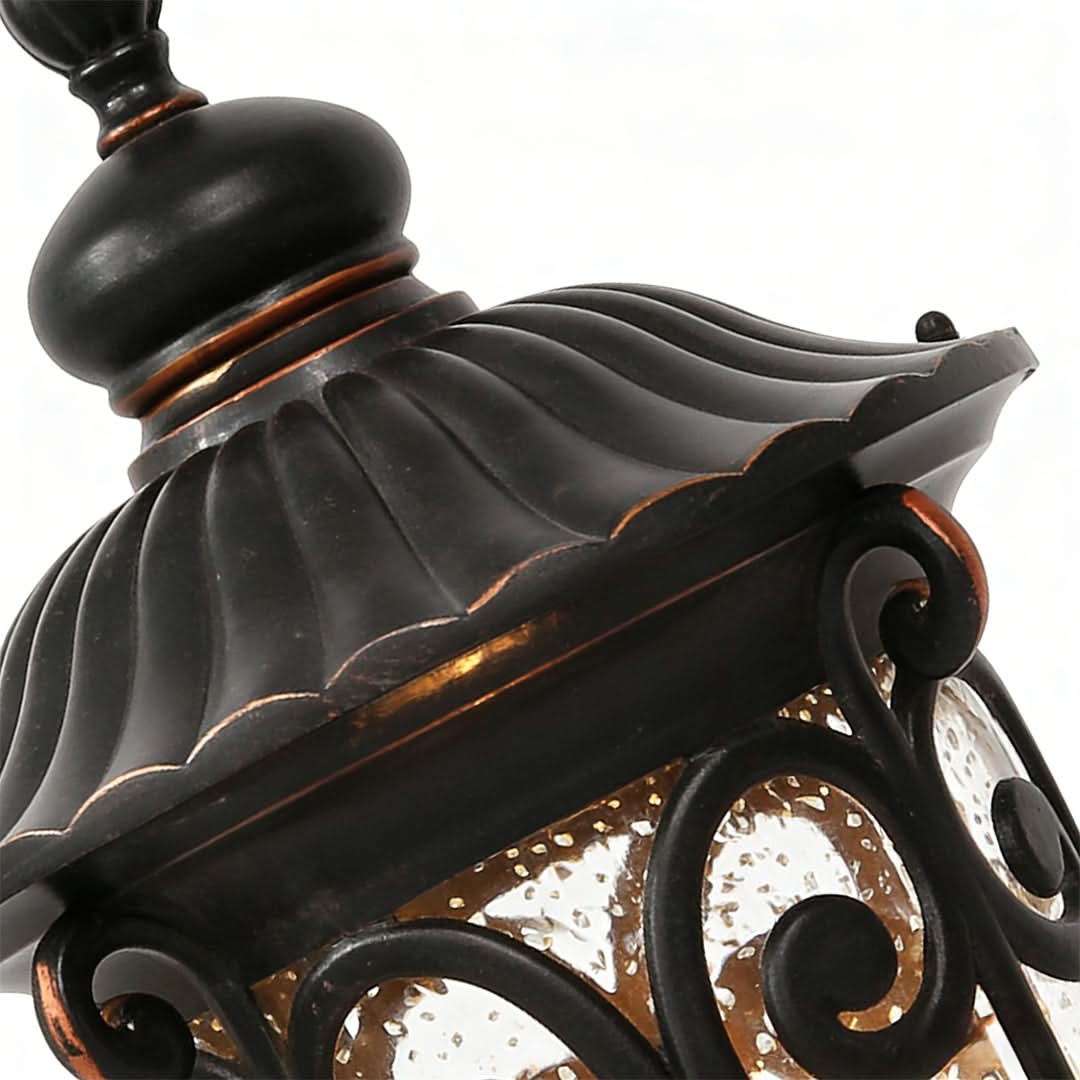 Outdoor Bollard Light Retro Glass Weatherproof Black Finish