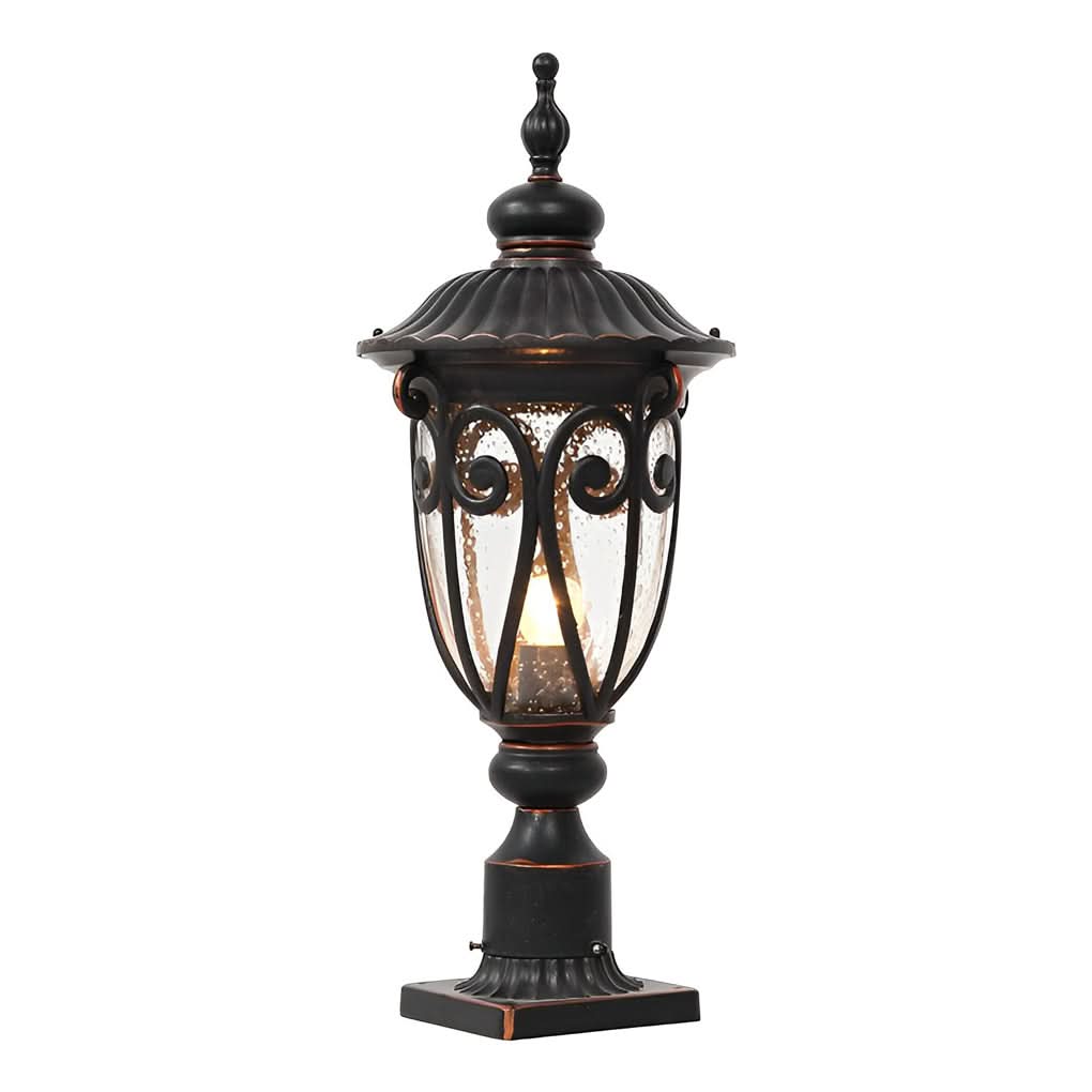 Outdoor Bollard Light Retro Glass Weatherproof Black Finish