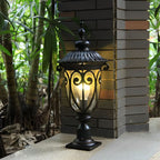 Outdoor Bollard Light Retro Glass Weatherproof Black Finish