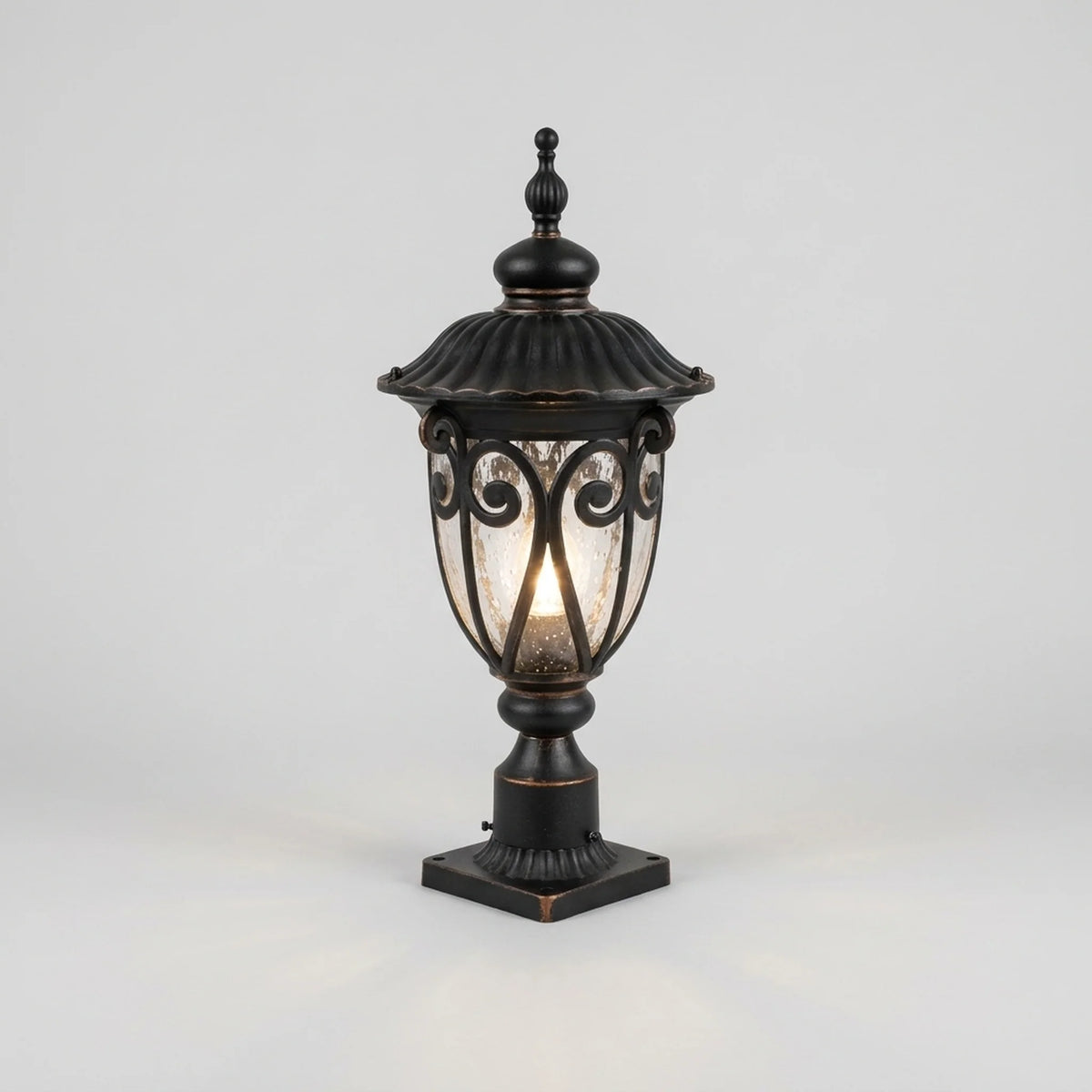 Outdoor Bollard Light Retro Glass Weatherproof Black Finish
