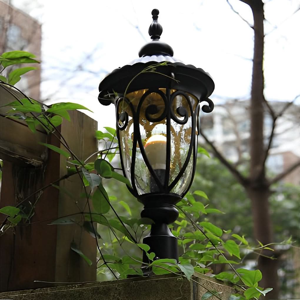Outdoor Bollard Light Retro Glass Weatherproof Black Finish