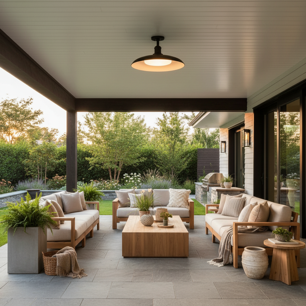 Outdoor Ceiling Light Carbonized Steel Semi-Flush IP65