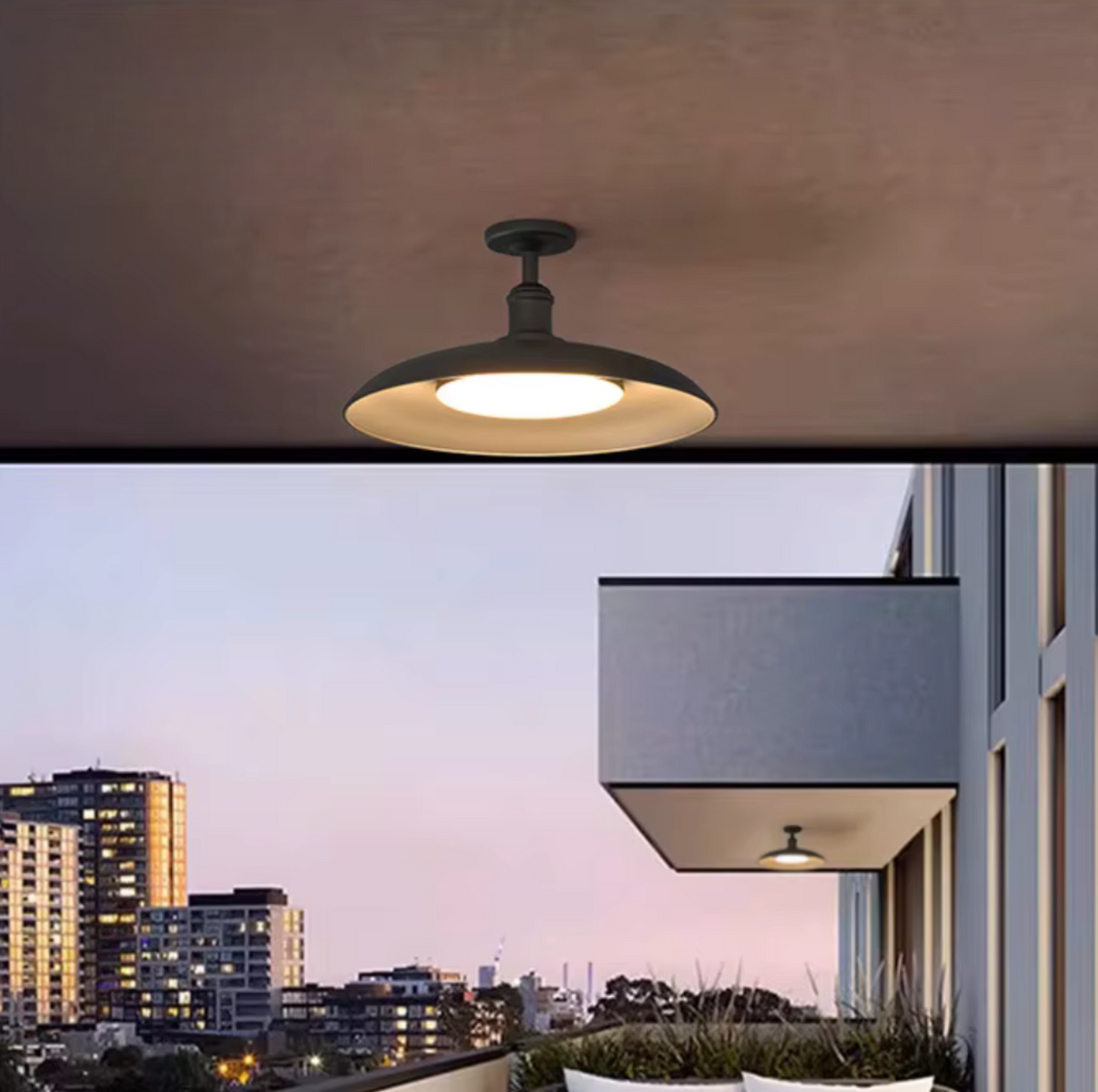 Outdoor Ceiling Light Carbonized Steel Semi-Flush IP65