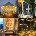 Outdoor Curtain Lights Solar-Powered 300 Warm White