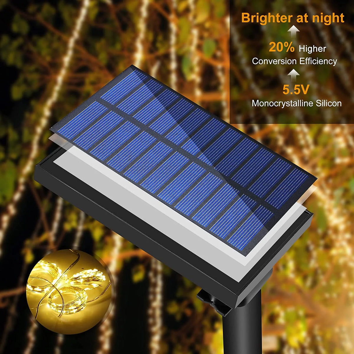 Outdoor Curtain Lights Solar-Powered 300 Warm White