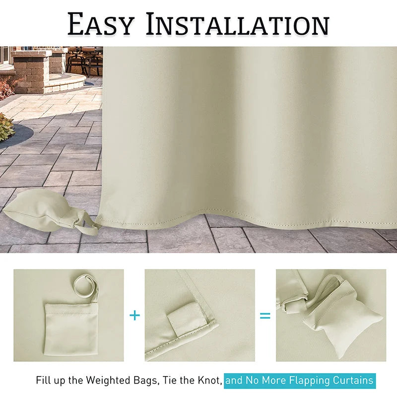 Outdoor Curtain Waterproof Grommet Top Weighted Hem