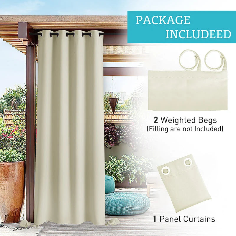 Outdoor Curtain Waterproof Grommet Top Weighted Hem