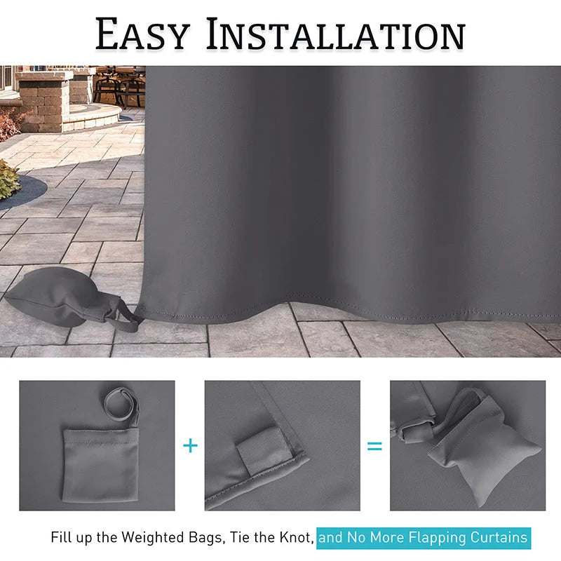 Outdoor Curtain Waterproof Grommet Top Weighted Hem