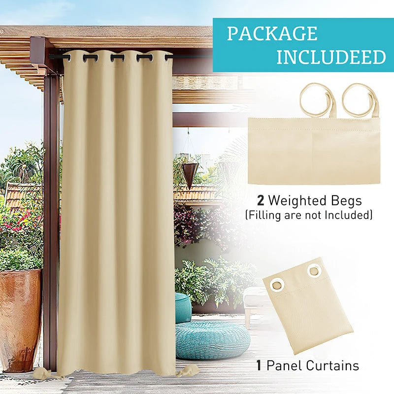 Outdoor Curtain Waterproof Grommet Top Weighted Hem