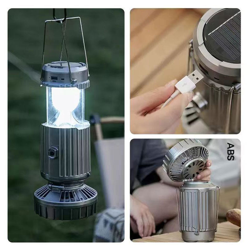Outdoor Fan & Solar Light USB Rechargeable Weather Resistant