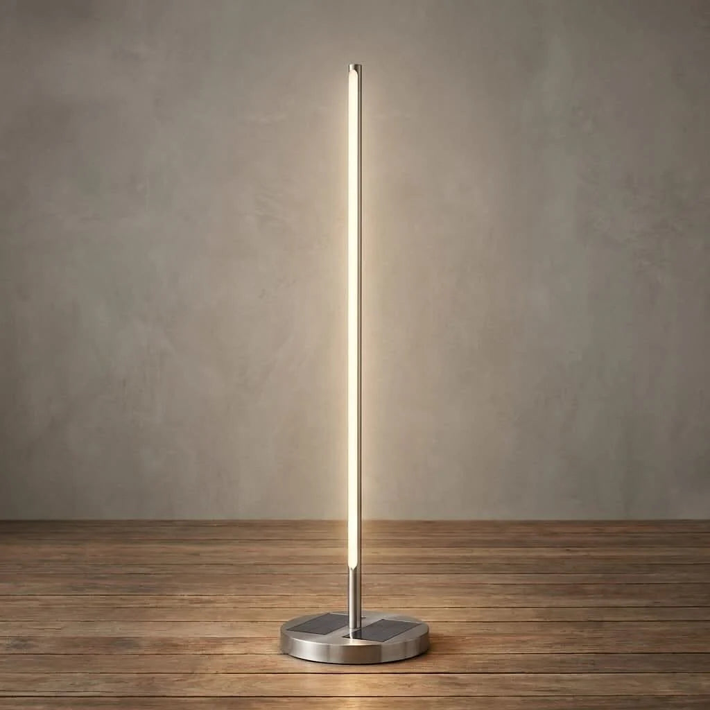 Outdoor Floor Lamp Solar Dimmable Remote Stainless Steel