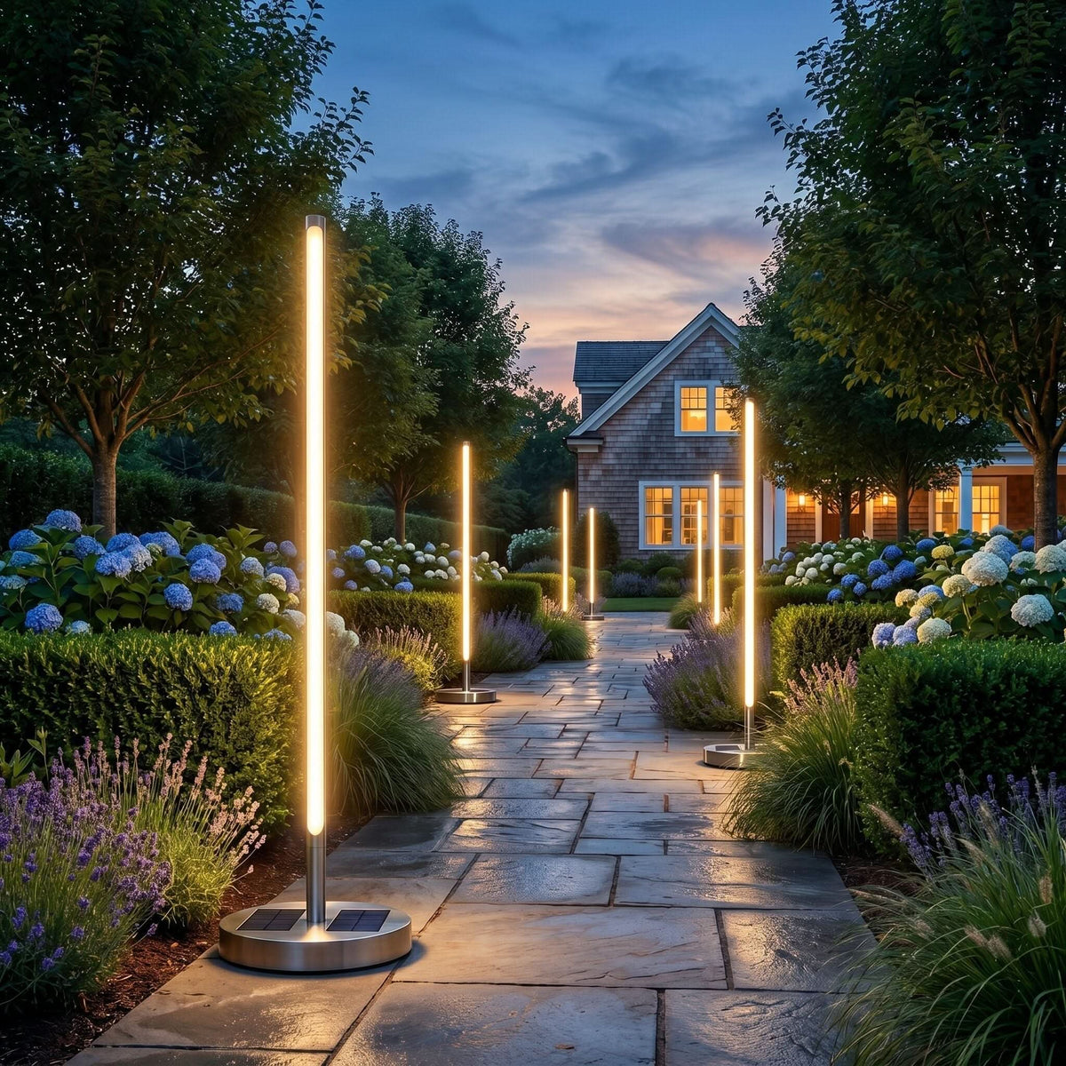 Outdoor Floor Lamp Solar Dimmable Remote Stainless Steel