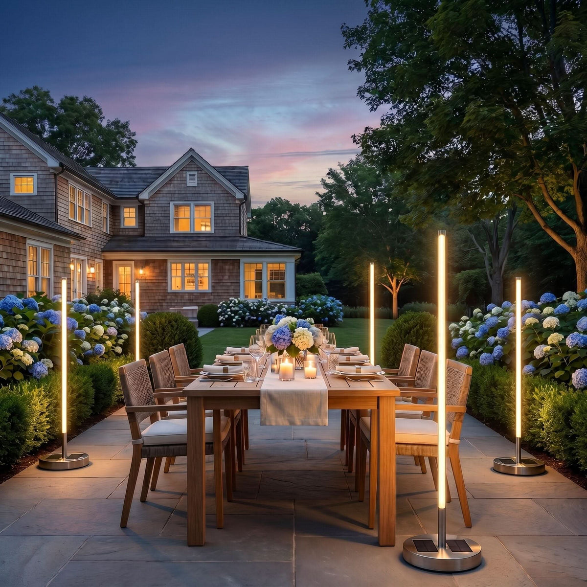 Outdoor Floor Lamp Solar Dimmable Remote Stainless Steel