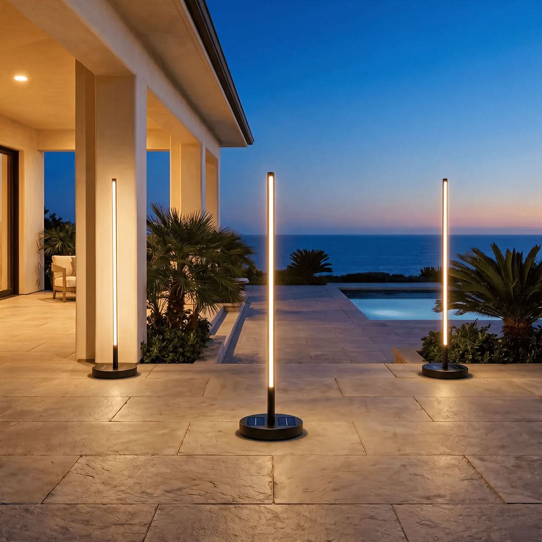 Outdoor Floor Lamp Solar Dimmable Remote Stainless Steel