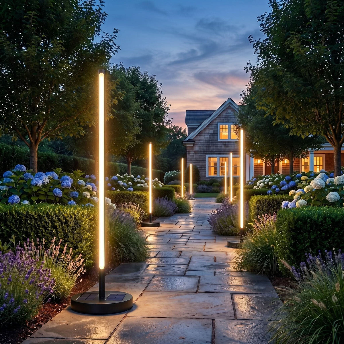 Outdoor Floor Lamp Solar Dimmable Remote Stainless Steel