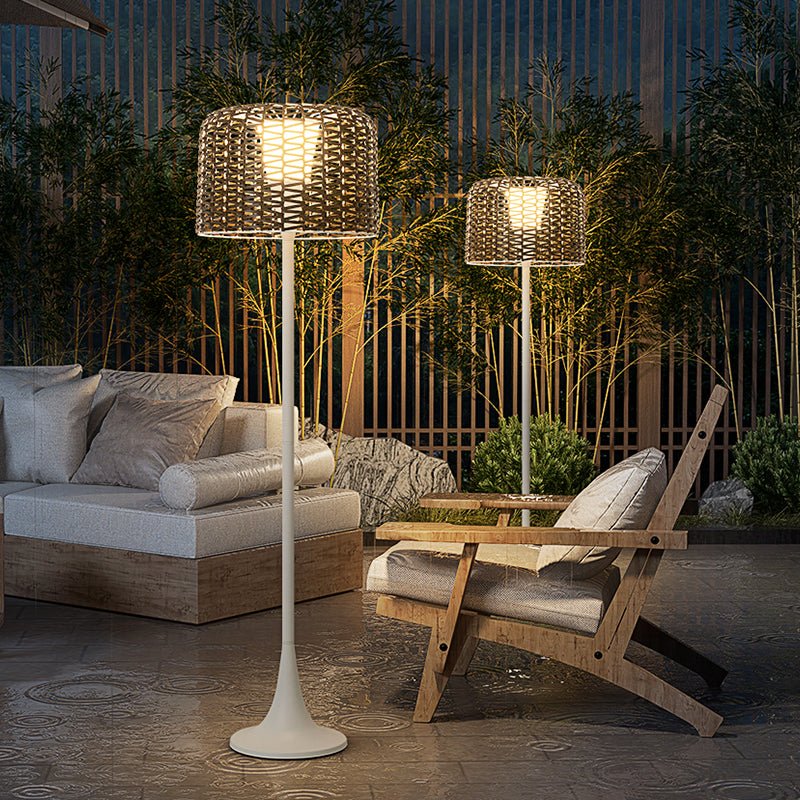 Outdoor Floor Lamp Solar Powered Warm LED Woven Rattan
