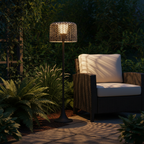 Outdoor Floor Lamp Solar Powered Warm LED Woven Rattan