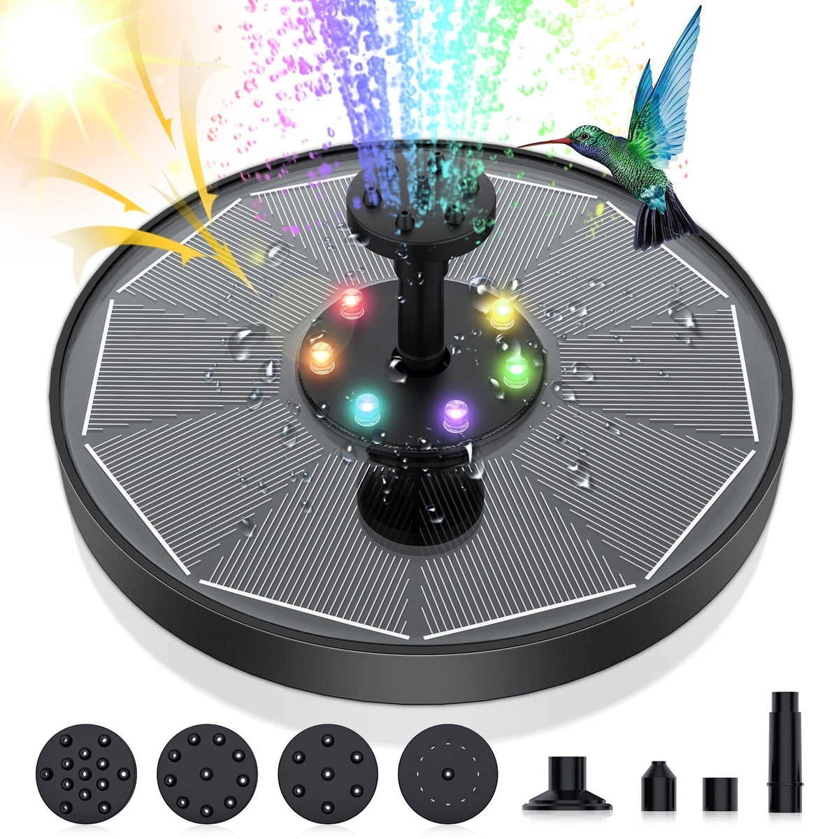 Outdoor Fountain Solar-Powered Adjustable Height Four Nozzles