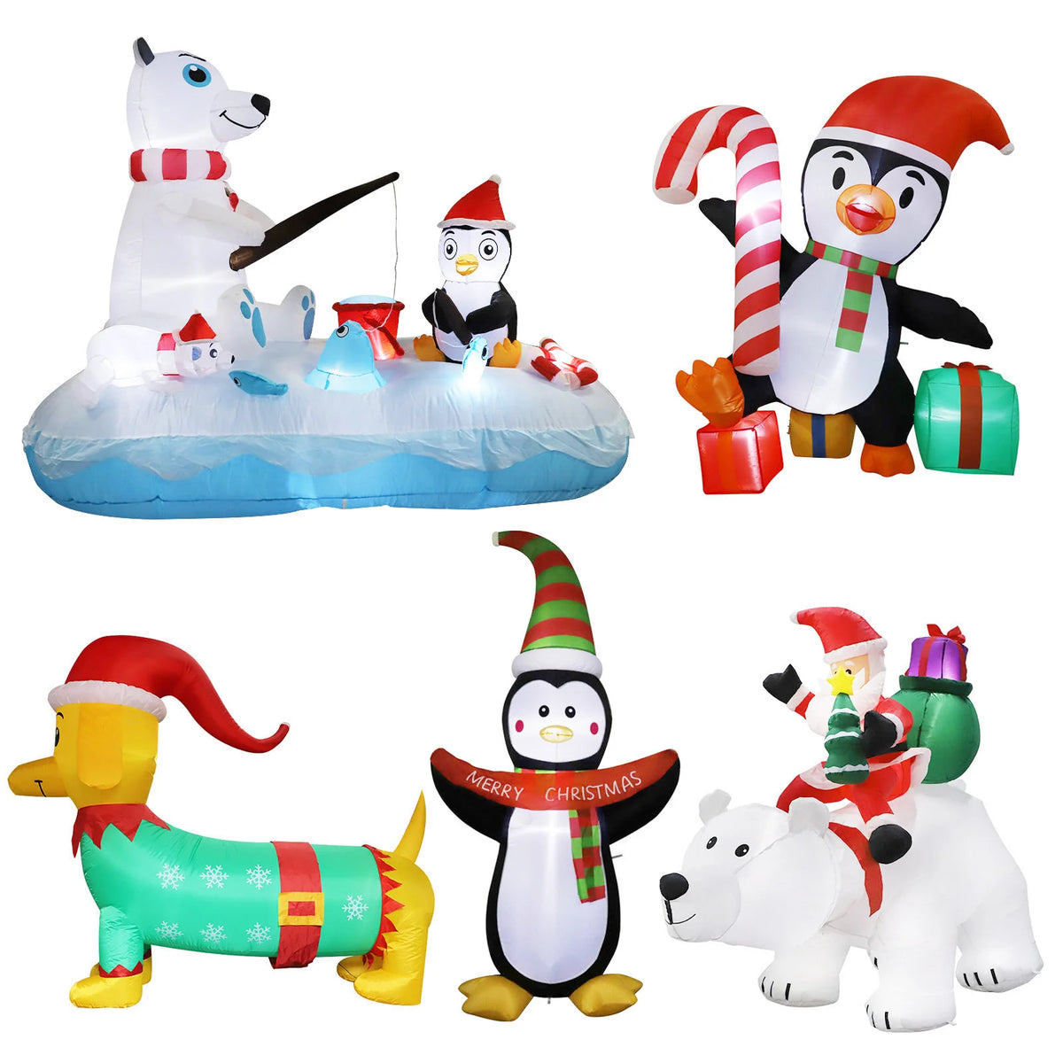 Outdoor Inflatable Santa Riding Polar Bear Self-Inflating LED
