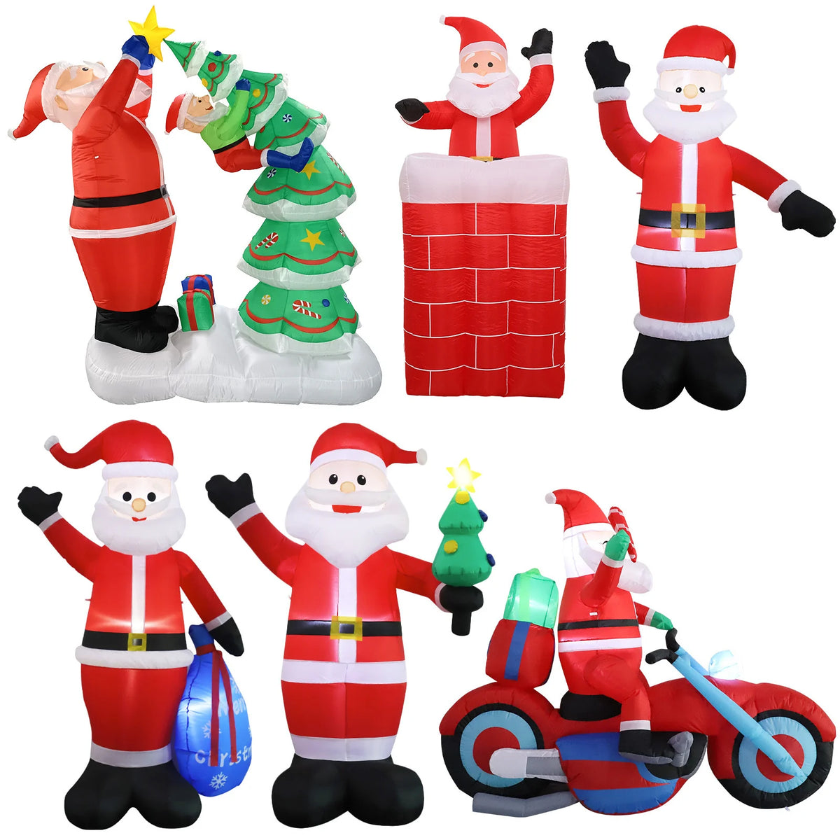 Outdoor Inflatable Santa Riding Polar Bear Self-Inflating LED