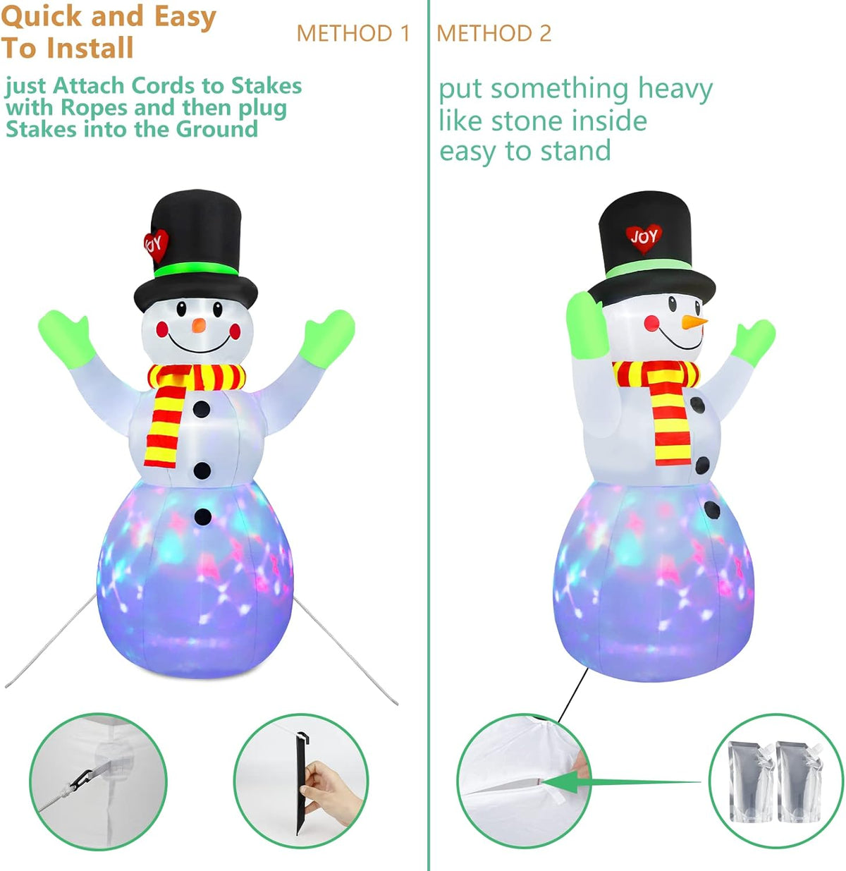 Outdoor Inflatable Snowman LED-Lit Weather-Resistant 213 cm
