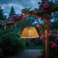 Outdoor Lantern Faux Rattan Solar & USB Backup Dusk Sensor