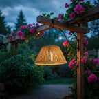 Outdoor Lantern Faux Rattan Solar & USB Backup Dusk Sensor