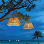 Outdoor Lantern Faux Rattan Solar & USB Backup Dusk Sensor