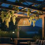 Outdoor Lantern Faux Rattan Solar & USB Backup Dusk Sensor