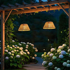 Outdoor Lantern Faux Rattan Solar & USB Backup Dusk Sensor