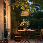 Outdoor Lantern Faux Rattan Solar & USB Backup Dusk Sensor