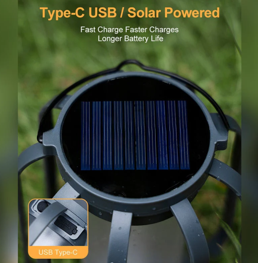 Outdoor Lantern Solar-Powered Flame Effect 12-Hour Weather-Resistant Hemp Rope