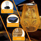 Outdoor Lantern Solar Powered Handwoven Rattan Weather Resistant
