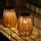 Outdoor Lantern Solar Powered Handwoven Rattan Weather Resistant