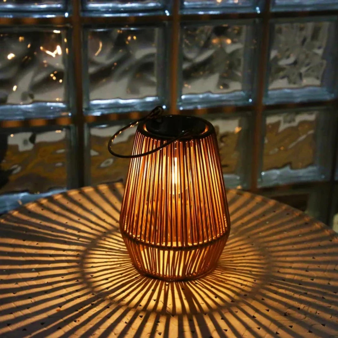 Outdoor Lantern Solar Powered Handwoven Rattan Weather Resistant