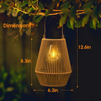 Outdoor Lantern Solar Powered Handwoven Rattan Weather Resistant