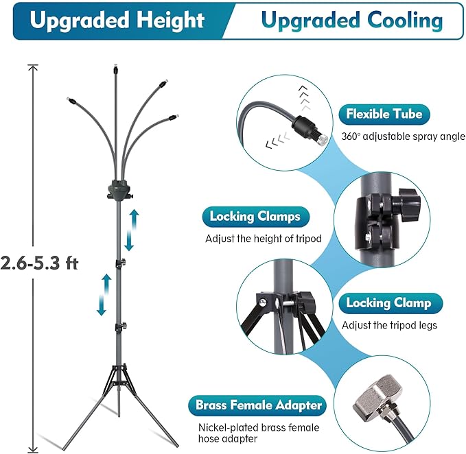 Outdoor Misting System Adjustable Height Stainless Steel Tripod