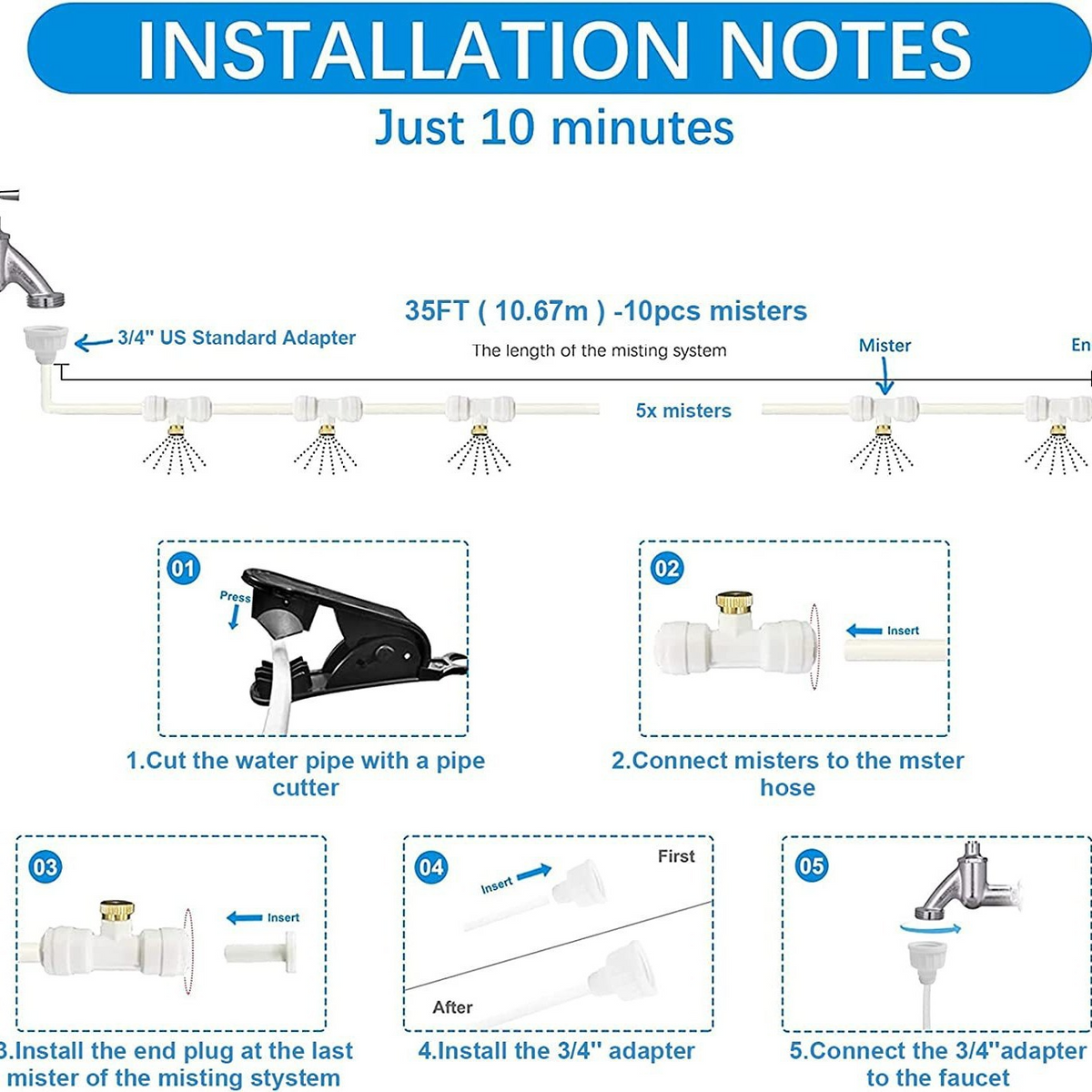 Outdoor Misting System Fine Mist Cooling Quick Setup