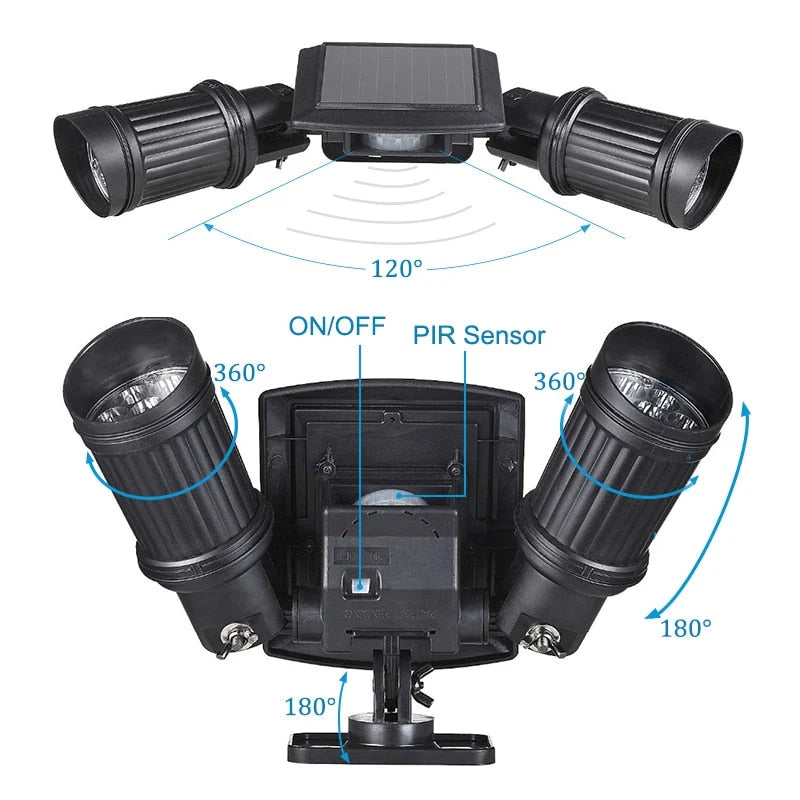 Outdoor Motion Sensor Solar Light 600 Lumens 360° Rotation